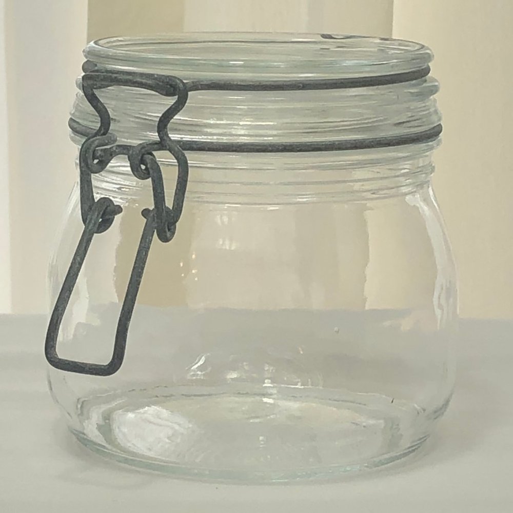 ½ Liter Vintage Glass Bail & Trigger Jar Canister